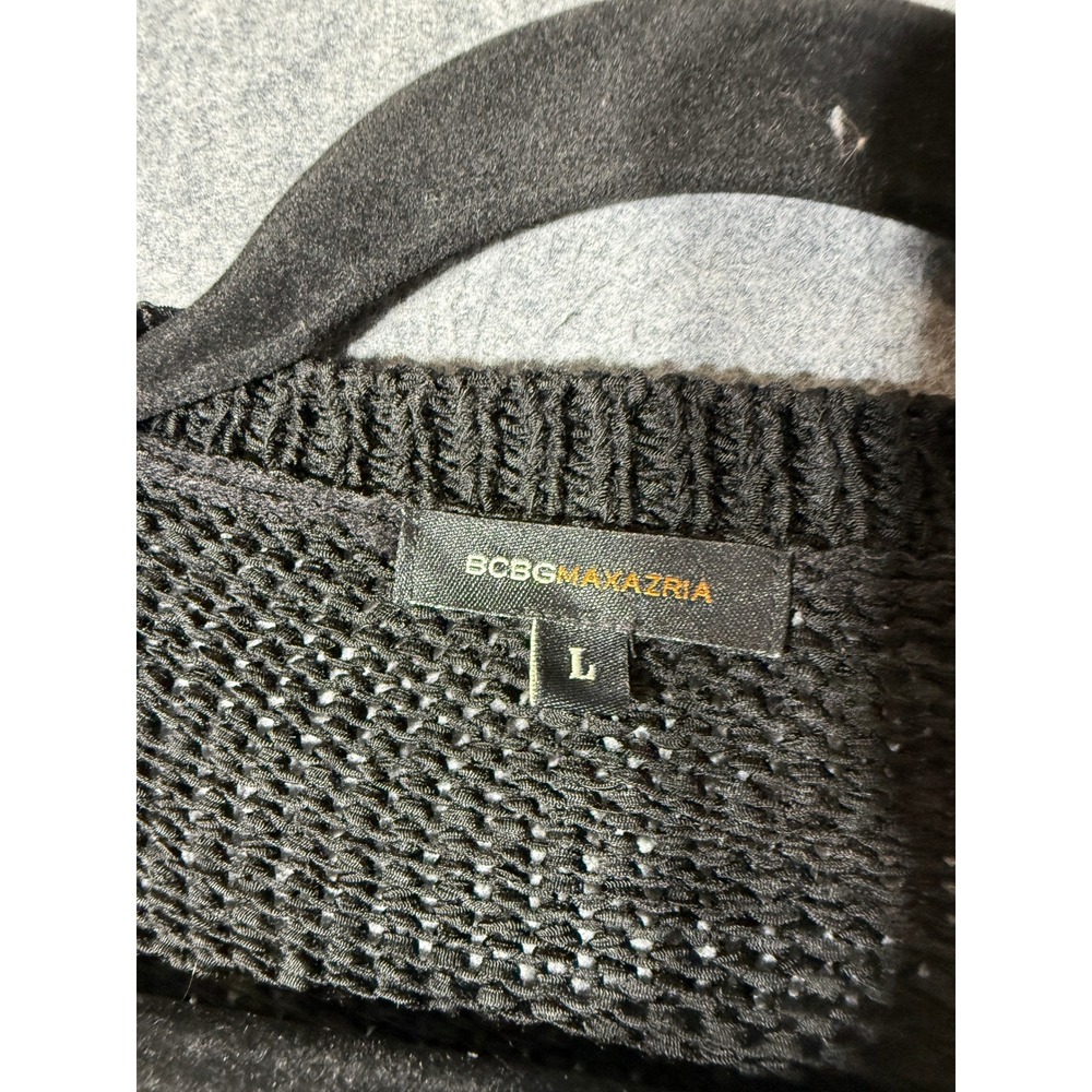 BCBGMAXAZRIA Black Longline Cardigan Pointelle Lace Knit Button Front Women L - Picture 3 of 8